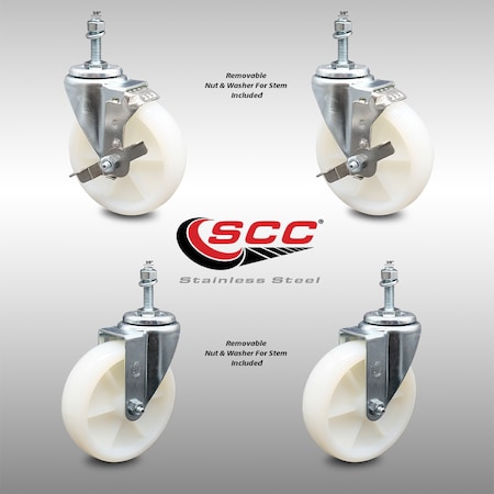 Service Caster 5 Inch SS Nylon Wheel Swivel 3/8 Inch Threaded Stem Caster Brakes SCC, 2PK SCC-SSTS20S514-NYS-381615-2-TLB-2